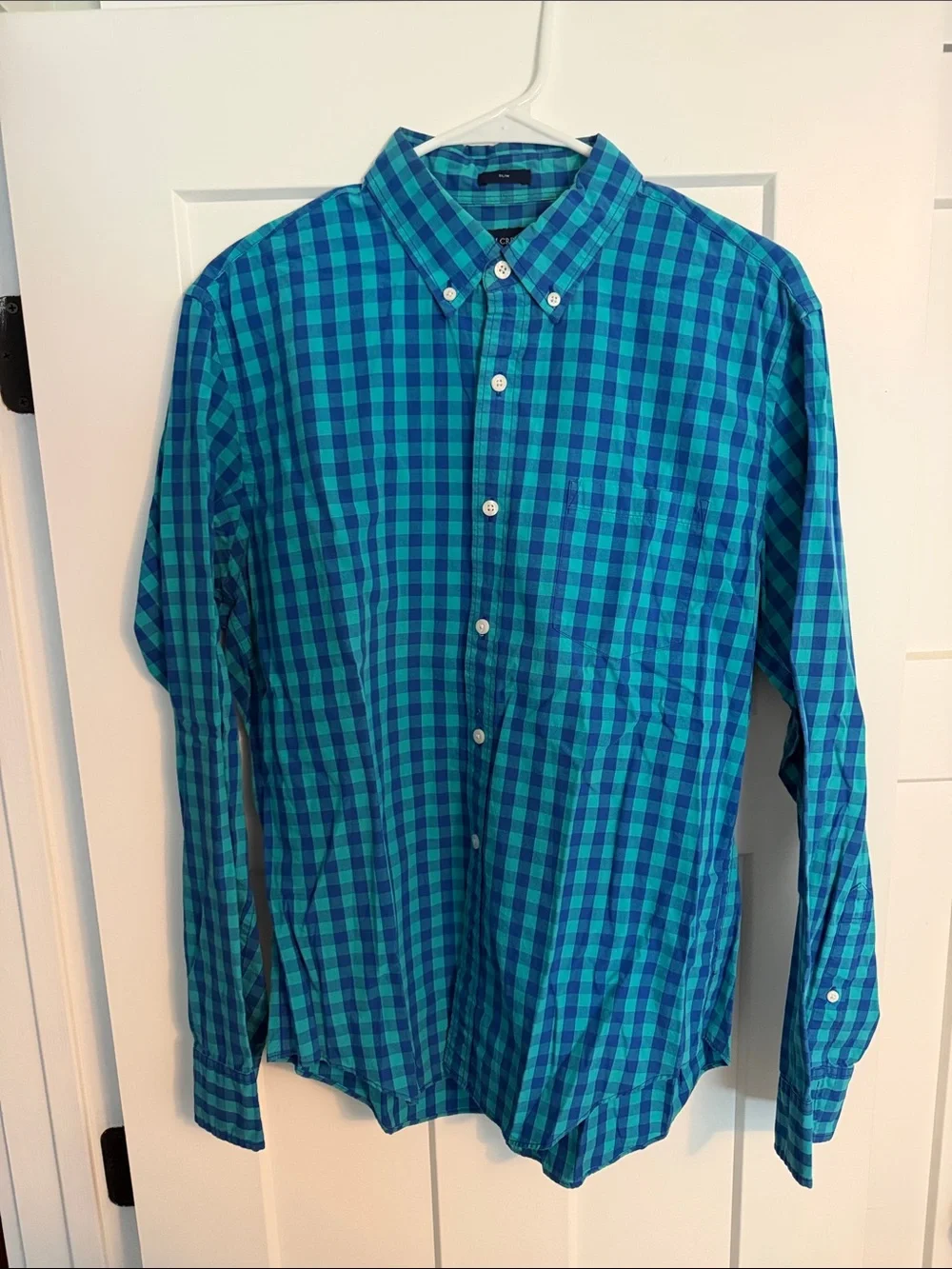 J. Crew Teal and Navy Plaid Button-Down Shirt